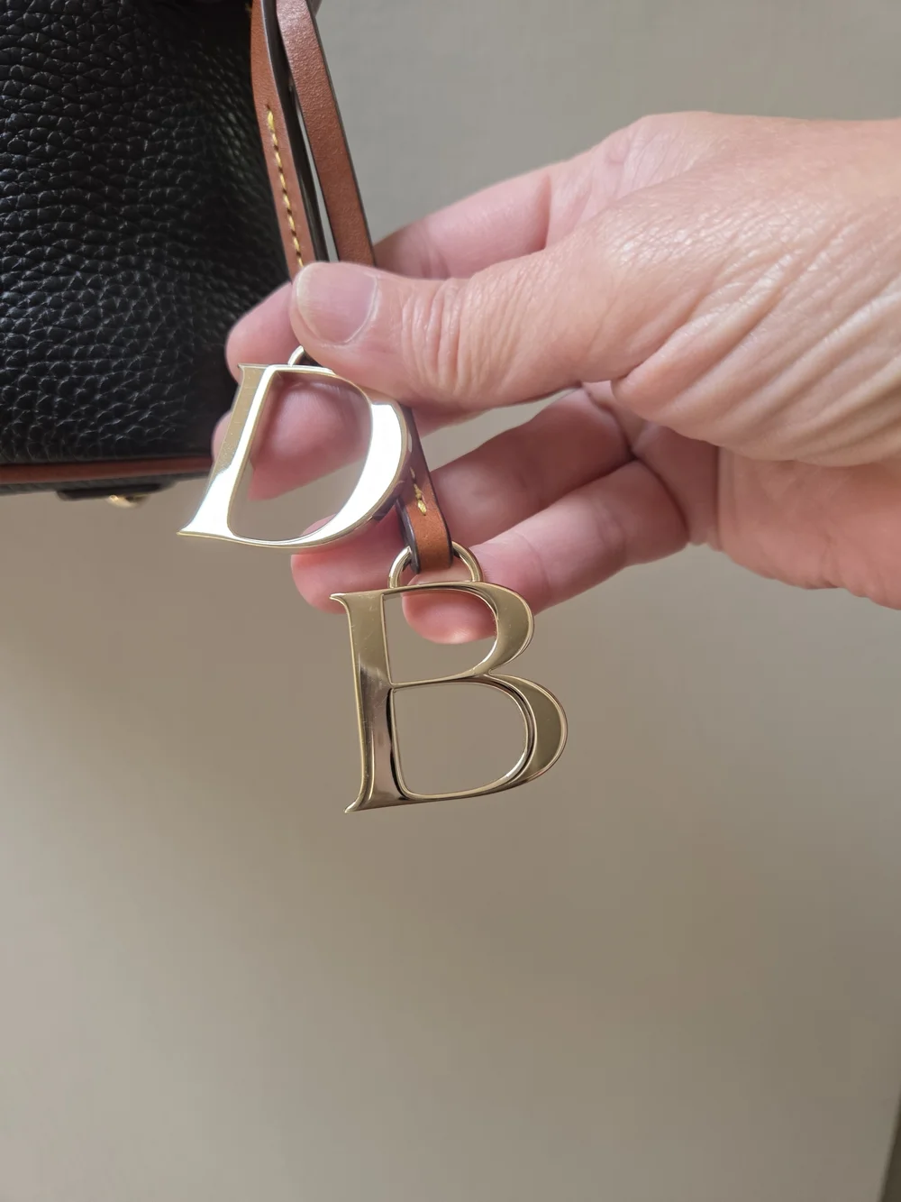 Dooney & Bourke NWT Black Pebble Leather Crossbody with Brown Trim. Logo charms